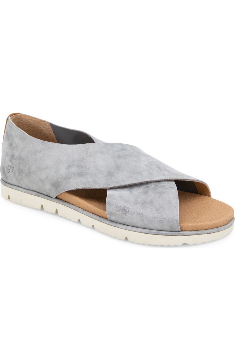 Gentle Souls Leslie Flat Sandal, Main, color, Silver Leather