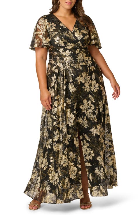 Metallic Floral Lace Gown
