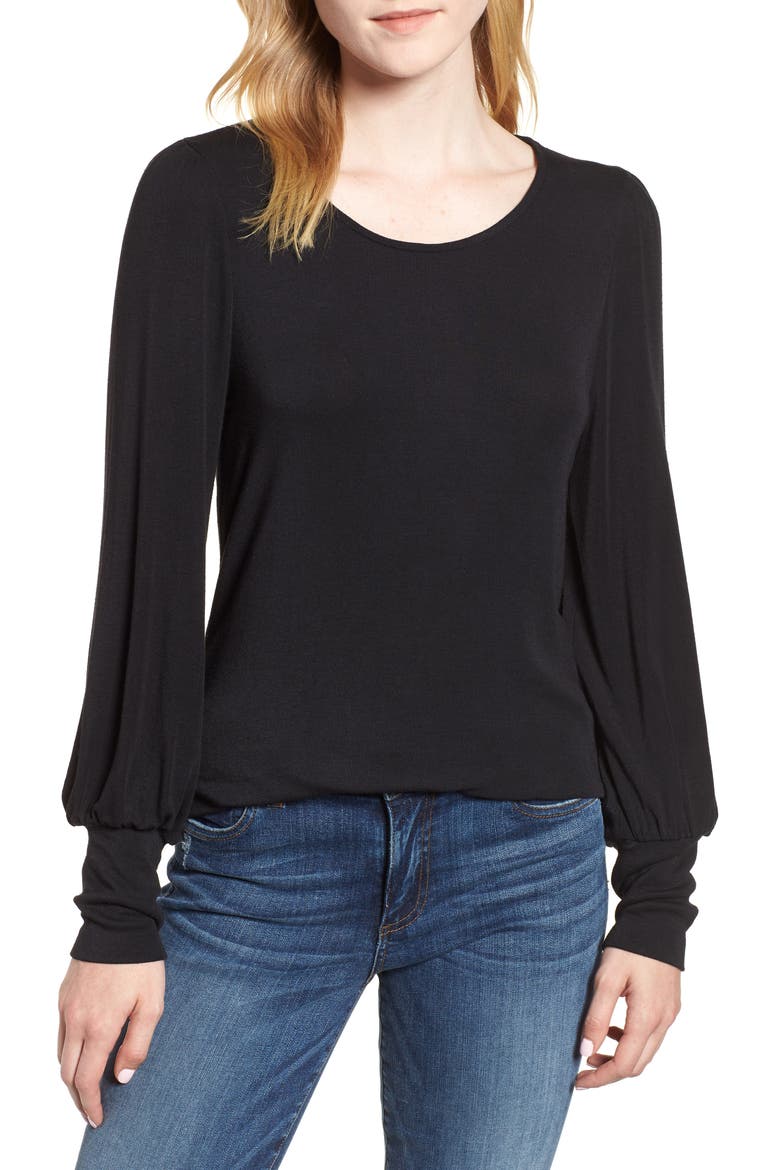 Blouson Sleeve Top, Main, color, BLACK