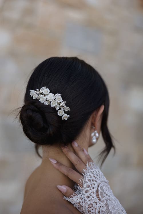 Untamed Petals Victoria Crystal Floral Comb In White