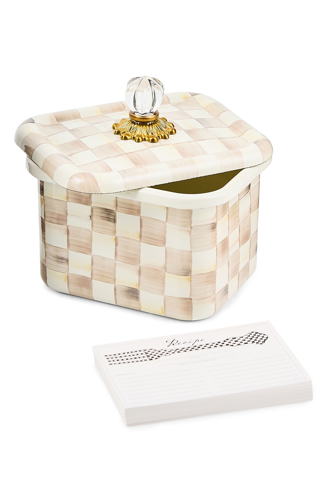 MACKENZIE CHILDS Mocha Check Enameled Steel Recipe Box - Mocha