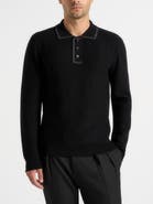 Manière De Voir Aymeric Whipstitch Detail Long Sleeve Knit Polo Shirt