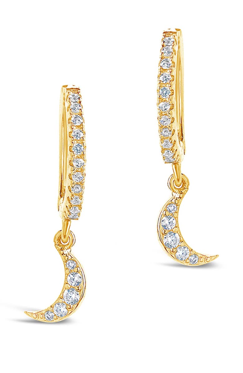 Sterling Forever Pavé Dangling Moon Huggie Hoop Earrings, Main, color,
