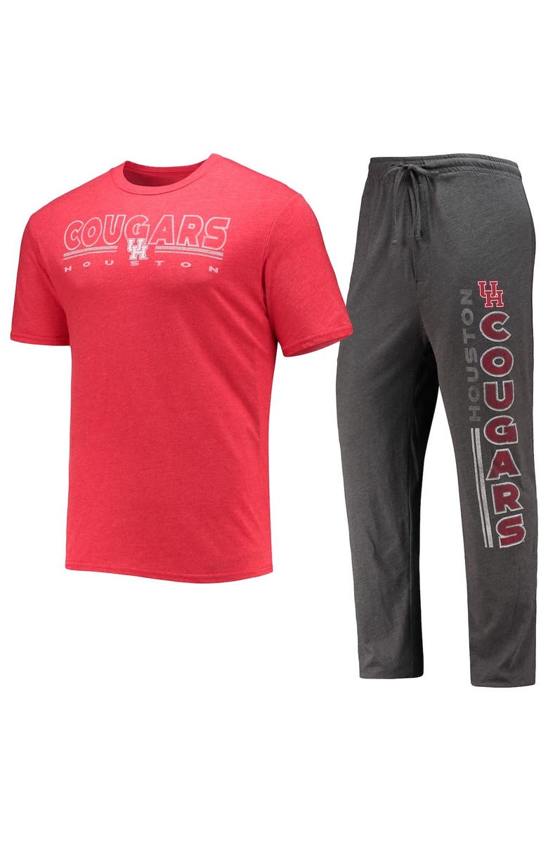 CONCEPTS SPORT Men's Concepts Sport Heathered Charcoal/Red Houston Cougars Meter T-Shirt & Pants Sleep Set, Main, color, Heather Charcoal