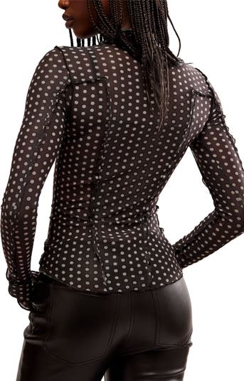 Charlie Print Turtleneck Mesh Top