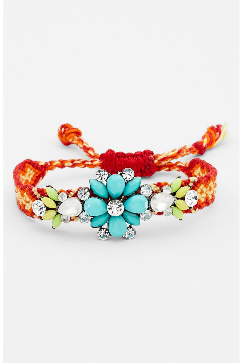 Embellished Friendship Bracelet, Main, color, RED/ TURQUOISE MULTI/ HEMATITE