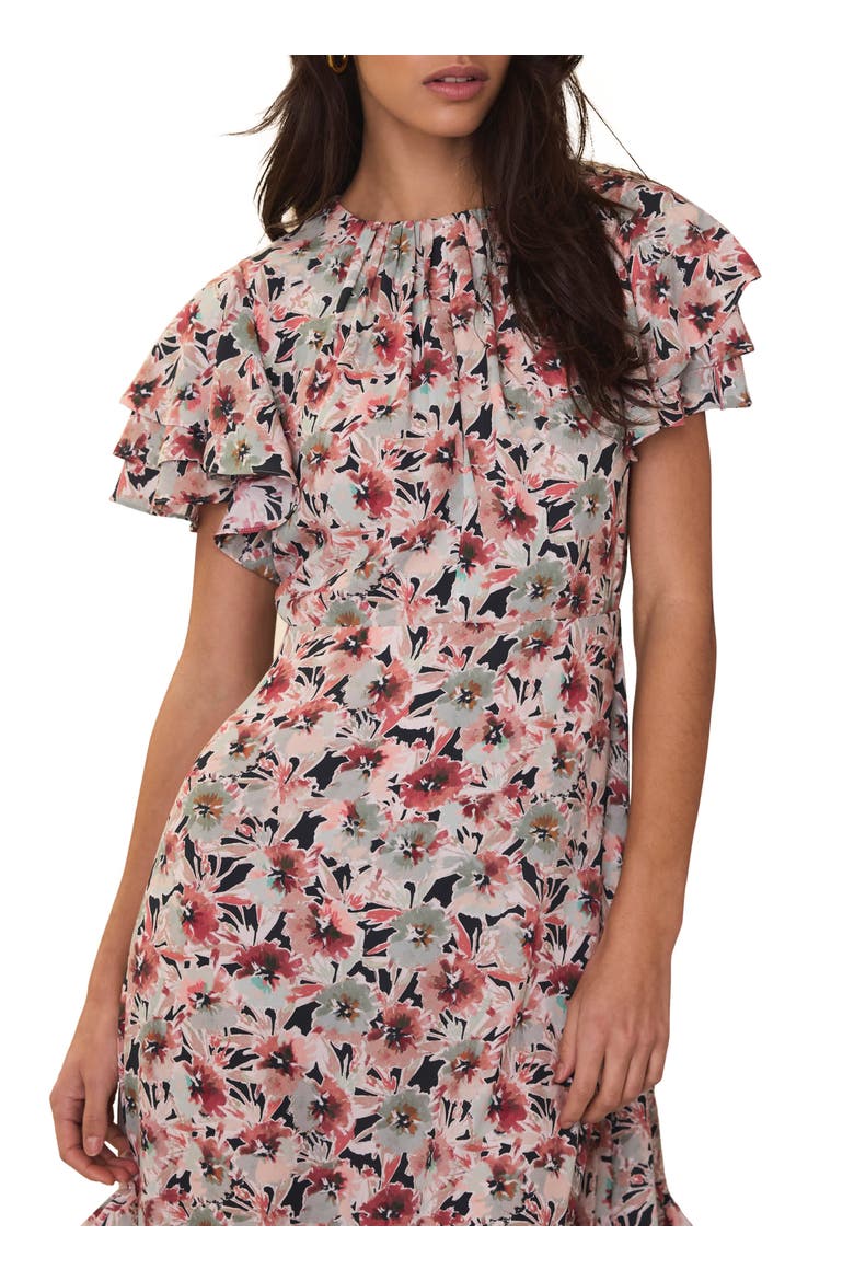Floral Print Maxi Dress with short ruffle sleeves, Alternate, color, Green