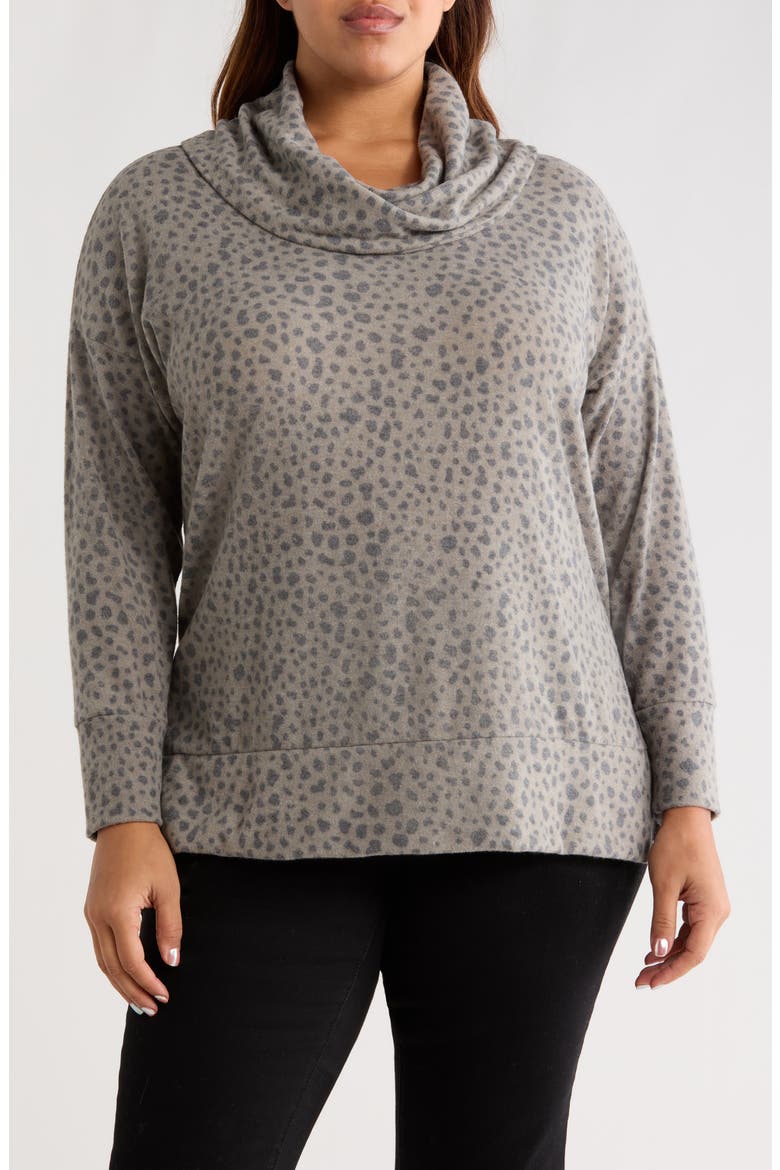Animal Spot Hacci Knit Cowl Neck Tunic, Main, color, OLIVE/ CHARCOAL