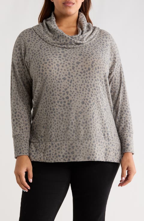 Animal Spot Hacci Knit Cowl Neck Tunic (Plus)