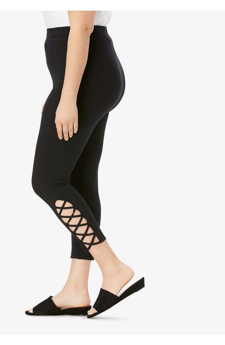 Roaman's Lattice Essential Stretch Capri Legging, Alternate, color, Black