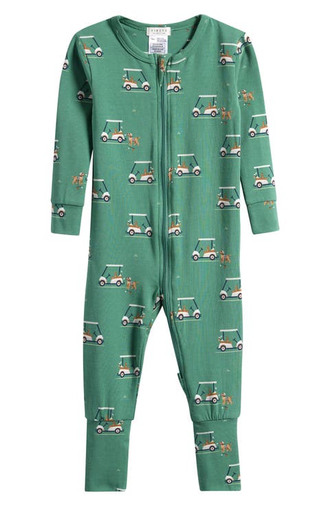 Golf Carts on Spruce Fitted Stretch Organic Cotton Blend Convertible Footie Pajamas (Baby)