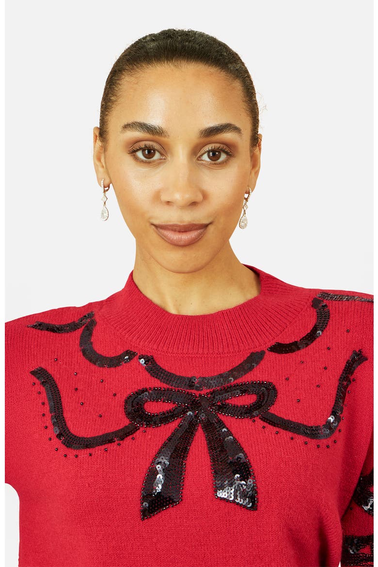 Sequinned Bow Neckline Sweater, Alternate, color, Red