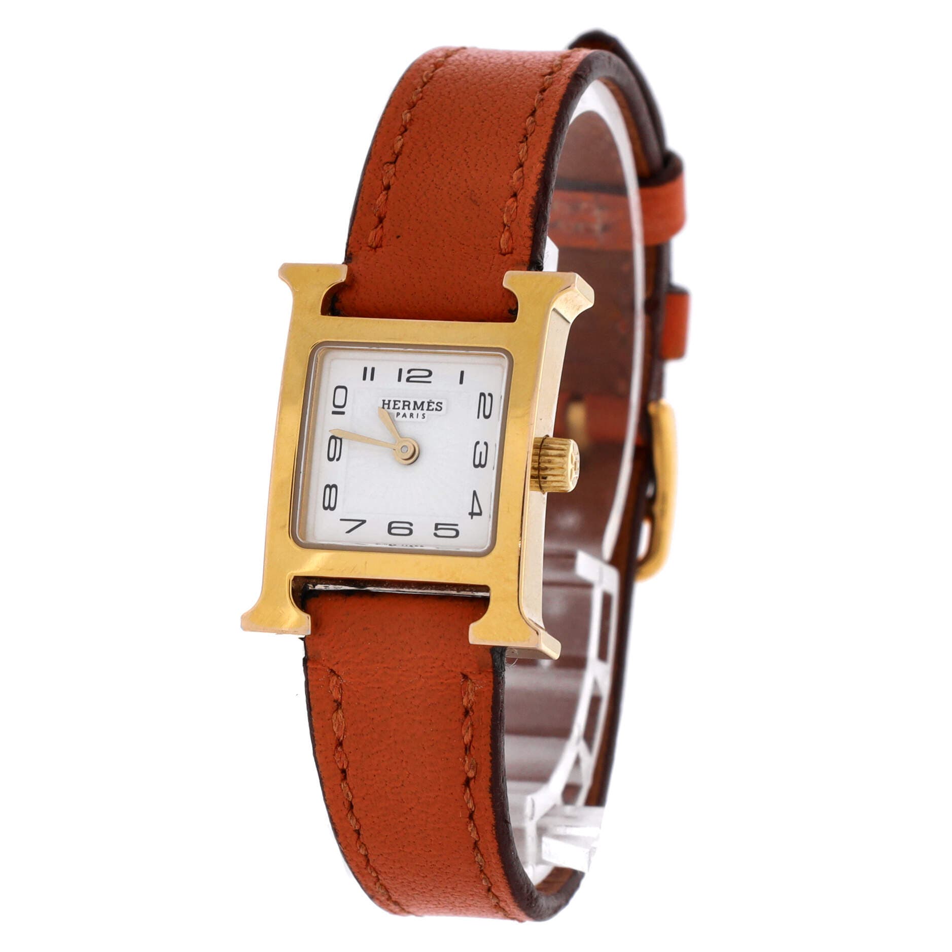 Heure H Quartz Watch Plated Metal and Leather 21, Alternate, color, Orange