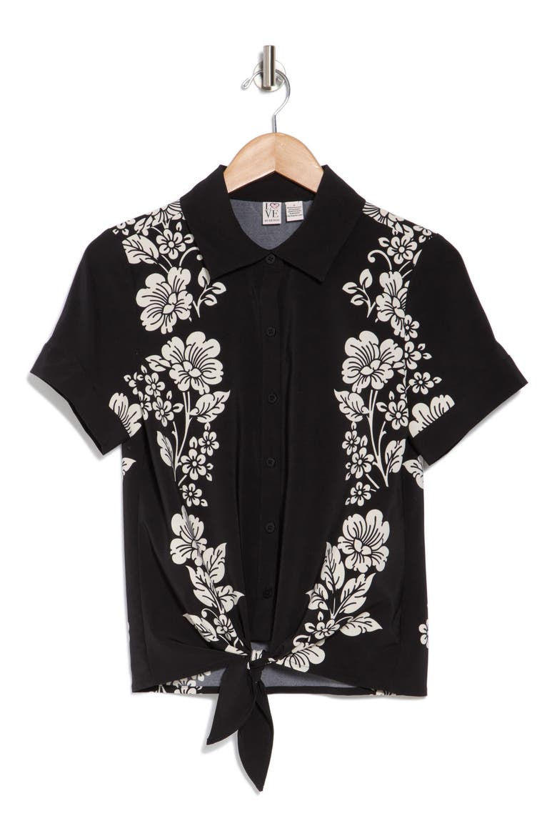 Suki Tie Front Satin Shirt, Alternate, color, SUKI FLOWER
