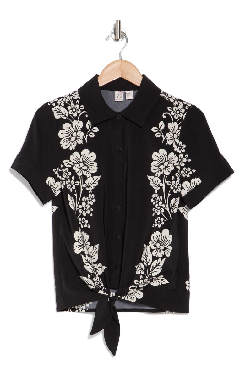 Love By Design Suki Tie Front Satin Shirt, Alternate, color, Suki Flower