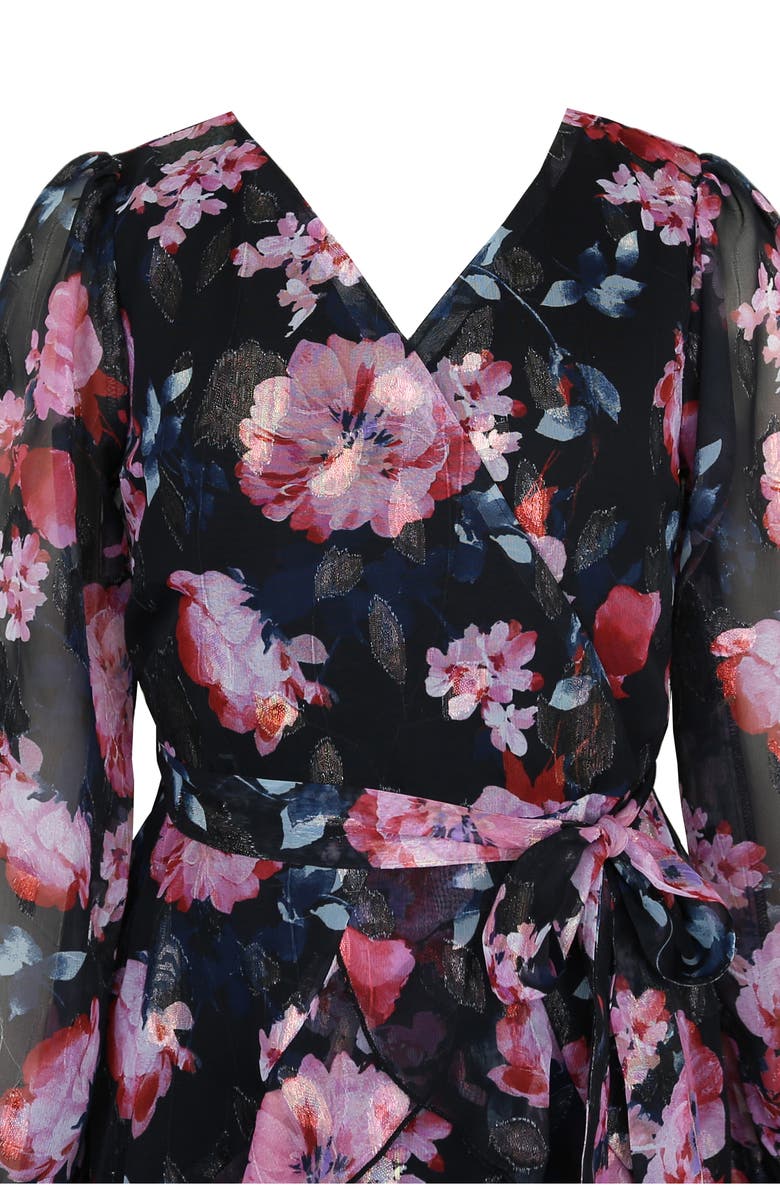 Zunie Kids' Rose Metallic Long Sleeve Party Dress, Alternate, color, Black Multi