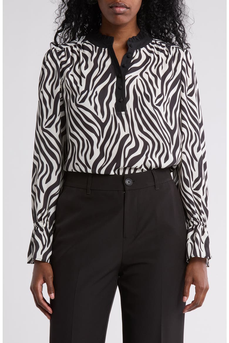 Georgette Button Front Top, Main, color, ANIMAL PRINT BLACK