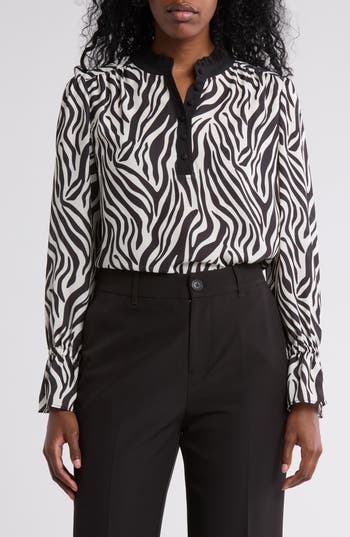 Gemma + Jane Georgette Button Front Top In Animal Print Black