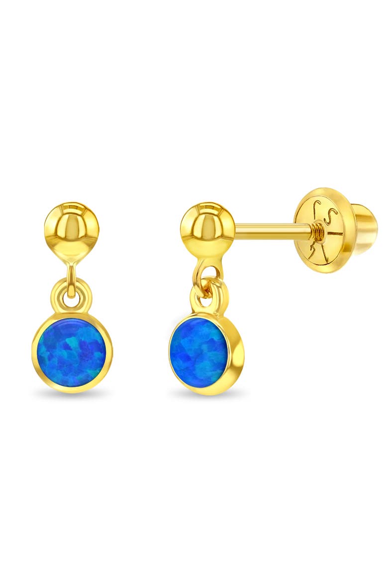 14k Opal Dangle Girl Earrings, Main, color, Aqua Blue
