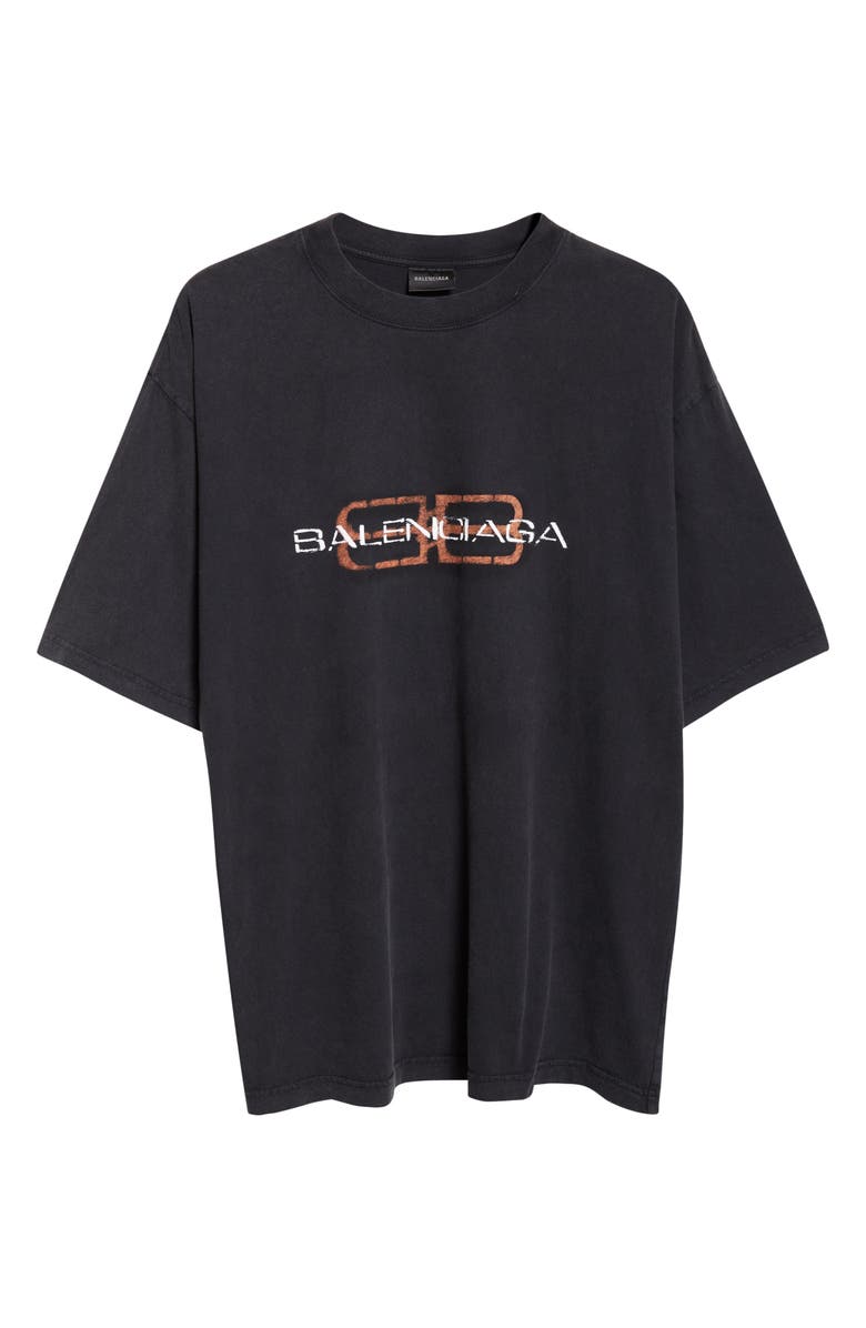 Balenciaga Logo Cotton Graphic T-Shirt, Alternate, color, Faded Washed Black