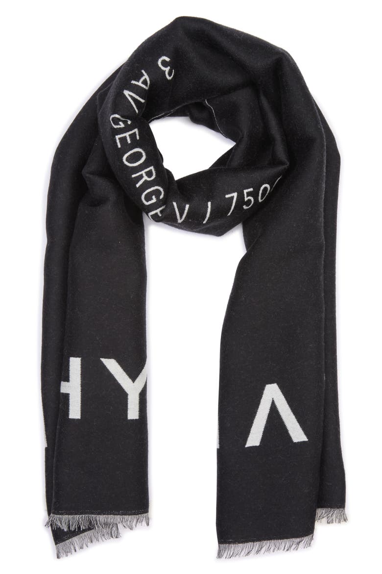 Address Logo Wool Silk Scarf, Main, color, BLACK WHITE