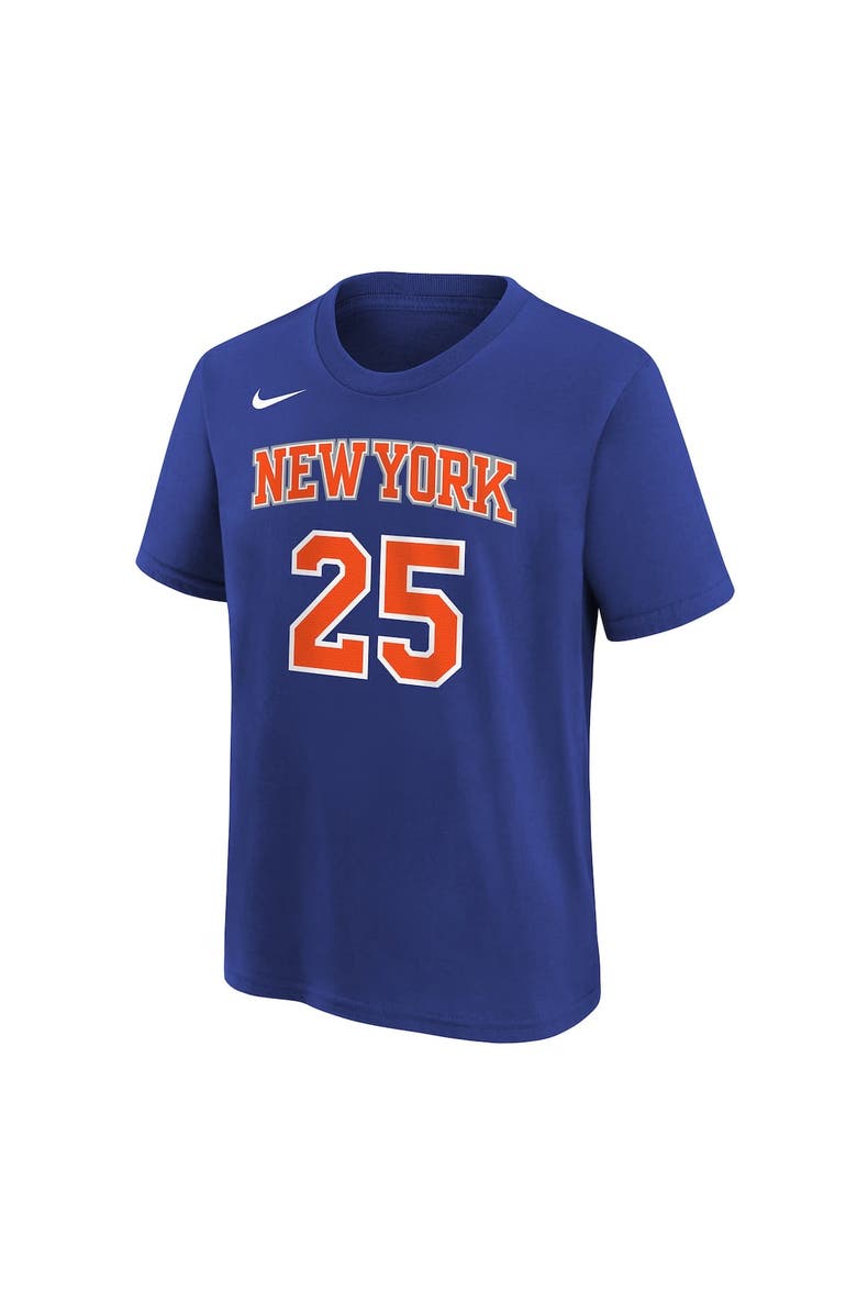 Nike Youth Nike Mikal Bridges Blue New York Knicks Icon Name & Number T-Shirt, Alternate, color, Blue