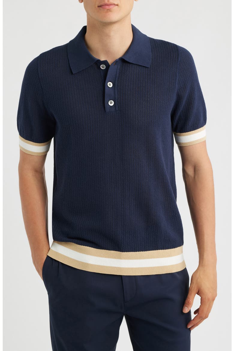 Quinn Open Knit Polo Sweater, Main, color, NAVY