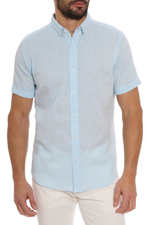 Palmer Tailored Fit Short Sleeve Linen Blend Button-Up Shirt