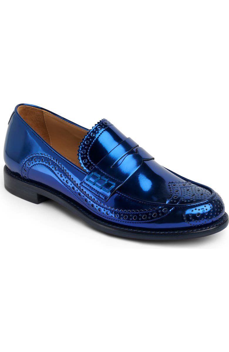 The Office of Angela Scott Ms. Wingtip Penny Loafer, Main, color, Navy Metallic