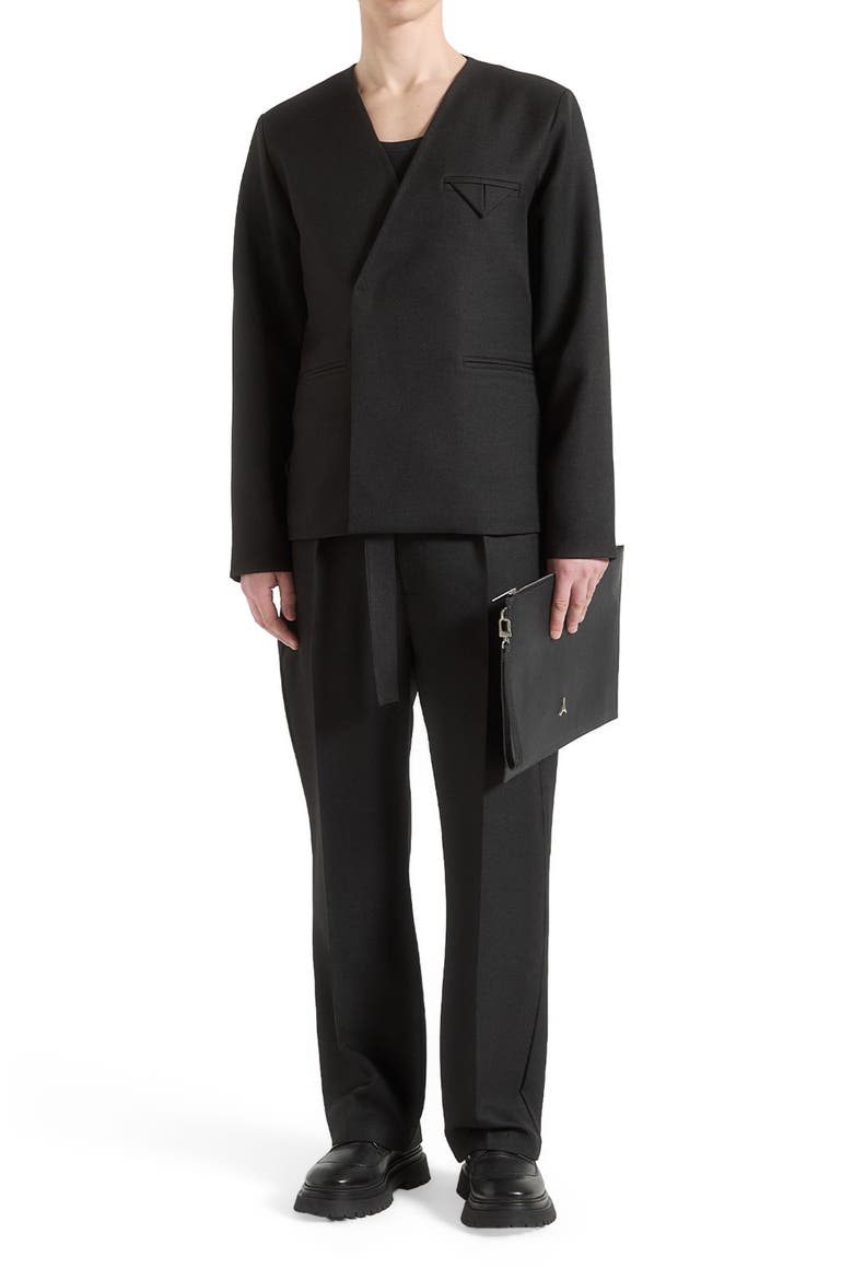 Colin Collarless Double Breasted Minimal Blazer, Alternate, color, Black