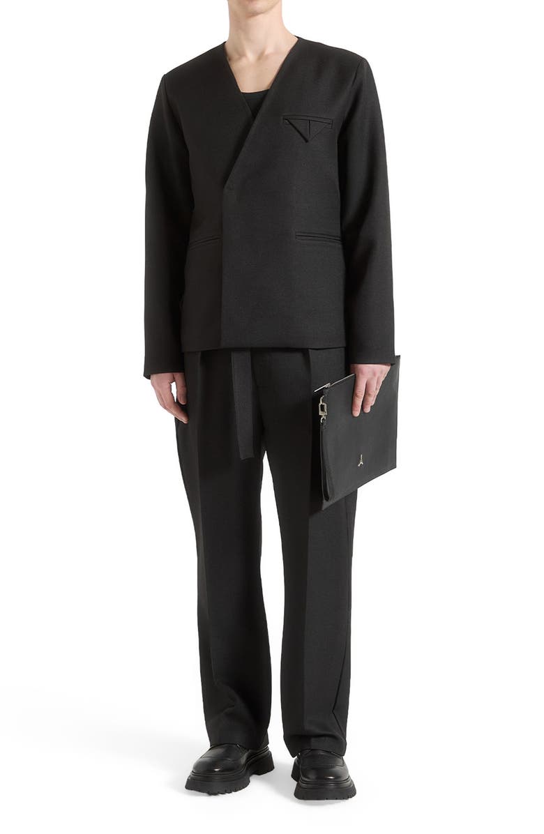 Manière De Voir Colin Collarless Double Breasted Minimal Blazer, Alternate, color, Black