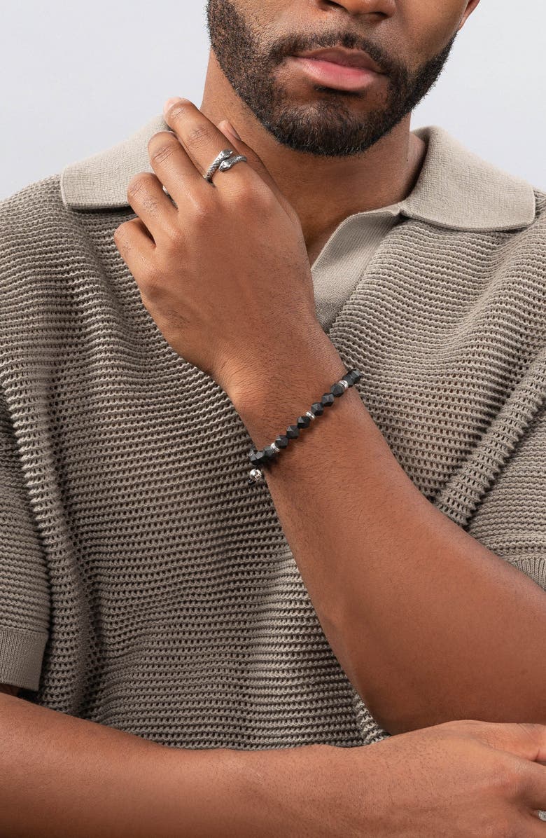 Nialaya Sterling Silver Beaded Bracelet, Alternate, color, Matte Black Onyx