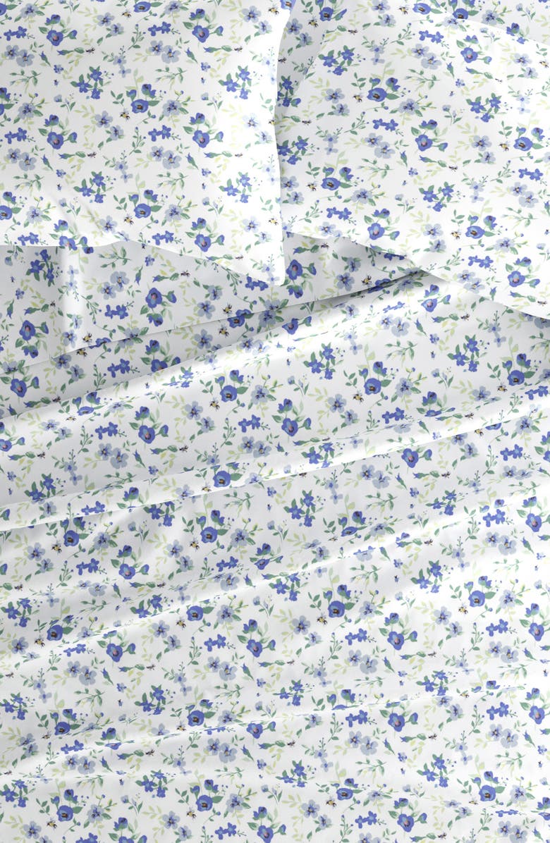 HOMESPUN Premium Ultra Soft Blossoms Pattern 4-Piece Bed Sheets Set, Alternate, color, Light Blue