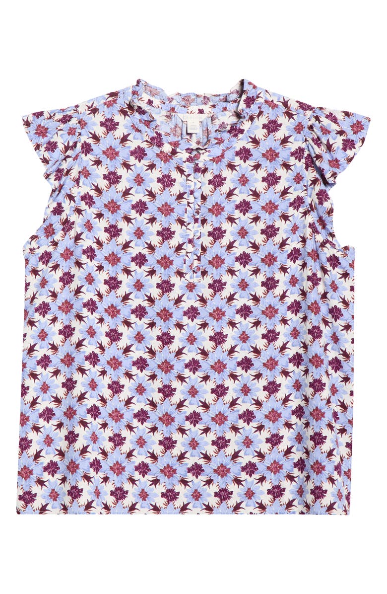 Caslon<sup>®</sup> Flutter Sleeve Print Popover Top, Alternate, color, Ivory- Purple Millie Tile