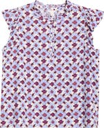 Caslon® Flutter Sleeve Print Popover Top