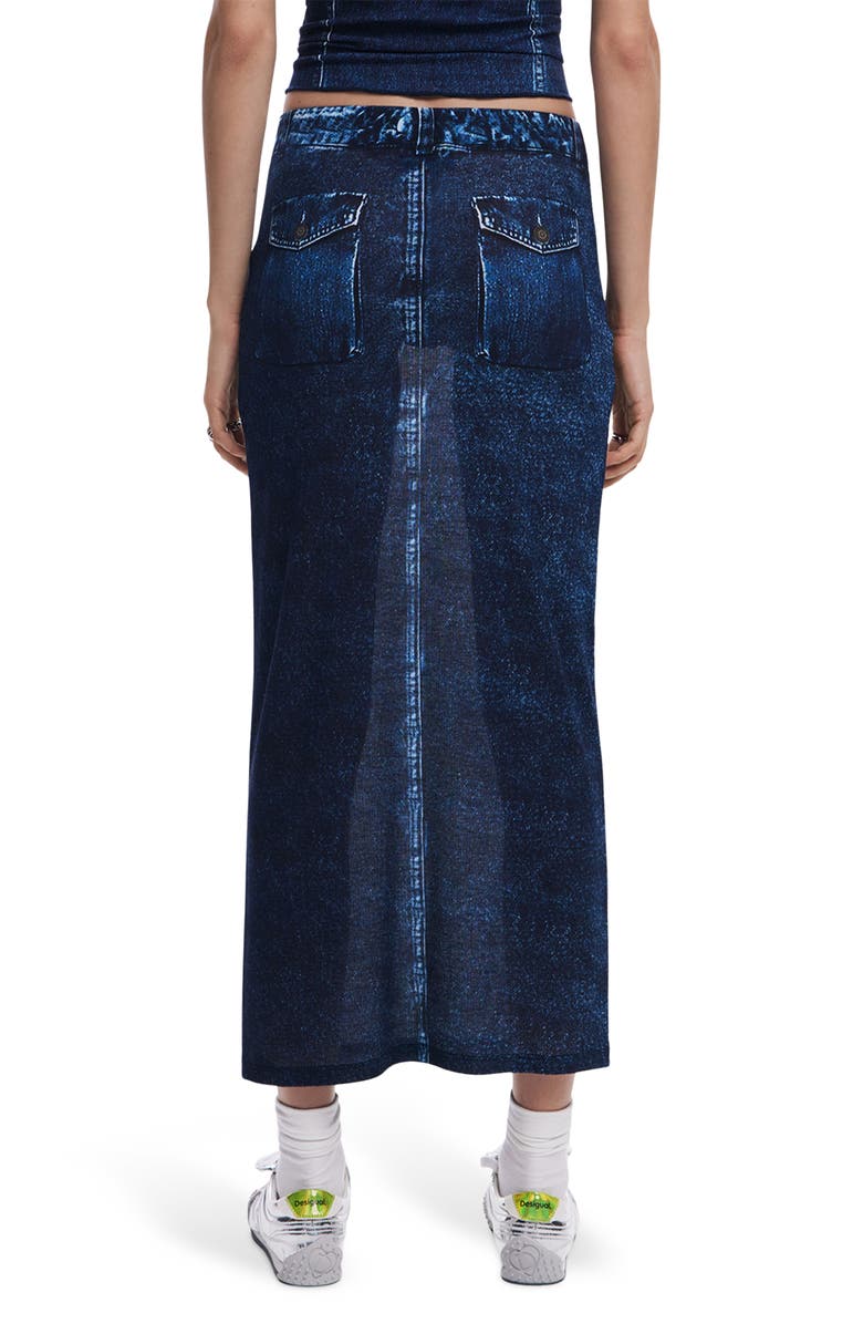 Desigual Trompe L'Oeil Denim Midi Skirt, Alternate, color, Blue