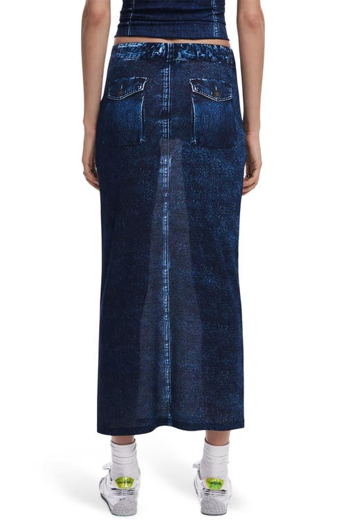 Desigual Trompe L'oeil Denim Midi Skirt In Blue