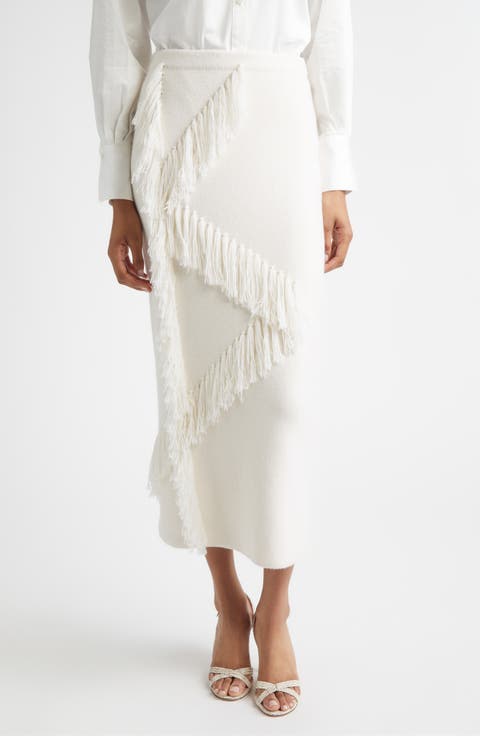 Hestia Fringe Wool Blend Sweater Skirt