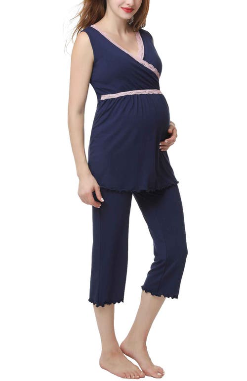 Kimi & Kai Penny Maternity/nursing Pajamas Set In Navy