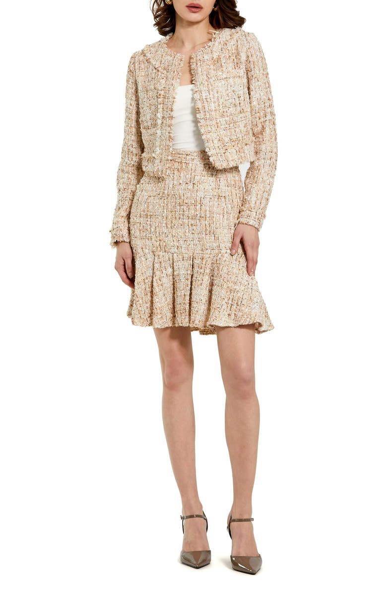 Mac Duggal Long Sleeve Cropped Boucle Jacket, Alternate, color, Blush