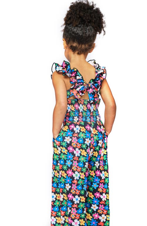Truly Me Kids' Floral Ruffle Jumpsuit In Black Multi