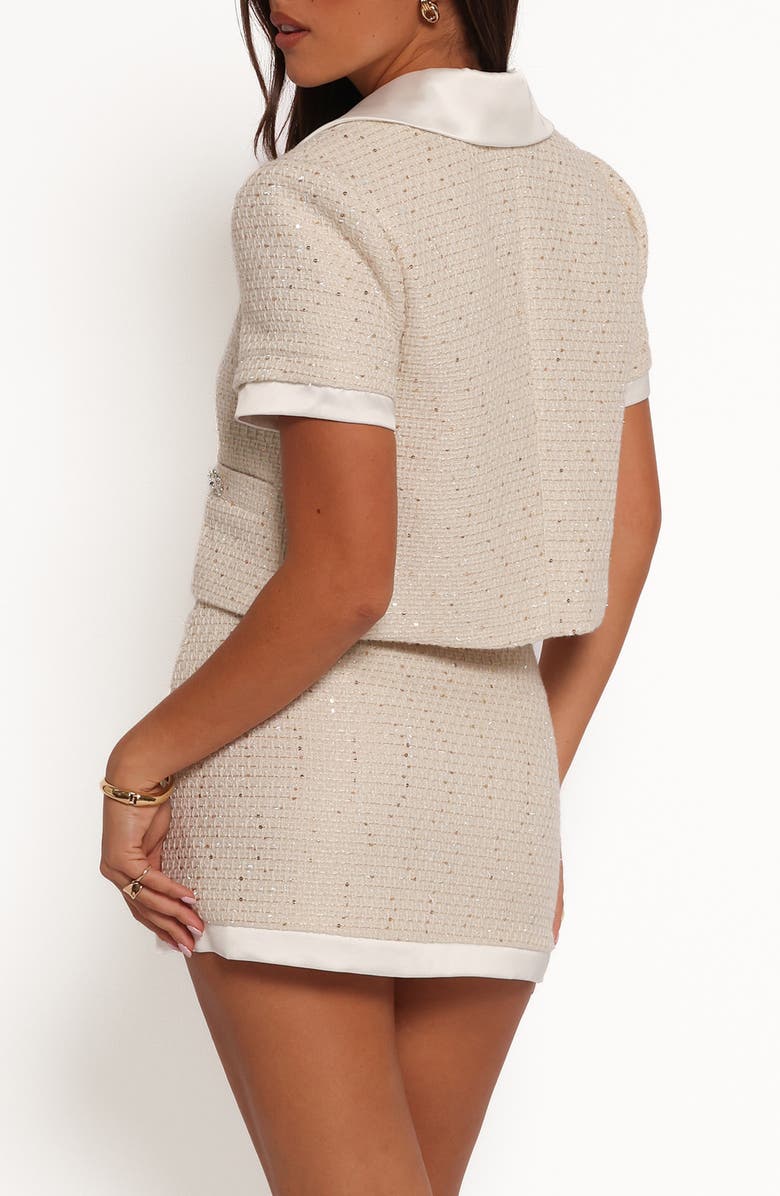 Petal & Pup Paris Sparkle Tweed Button-Up Top & Miniskirt Set, Alternate, color, Cream