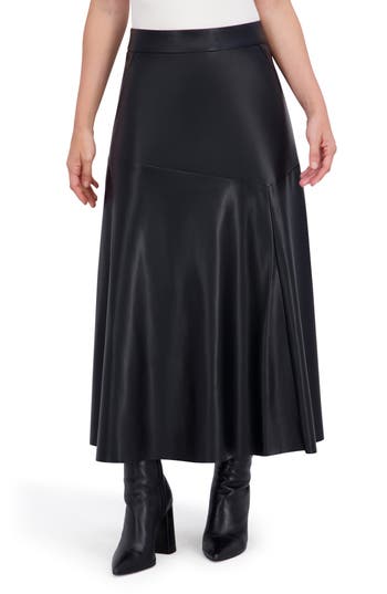 Ookie & Lala Supersoft Geo Stitch Faux Leather Maxi Skirt In Black