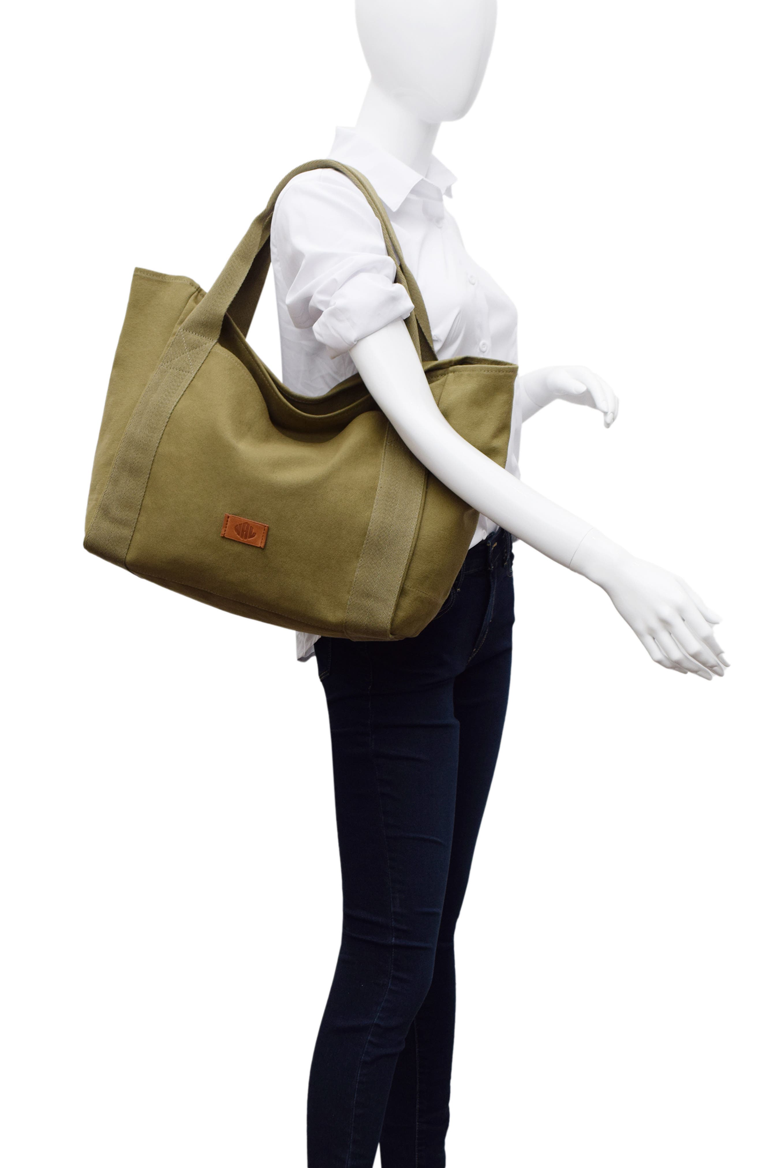 New Amsterdam Leatherworks Liliana Large Canvas Tote Bag, Alternate, color, Olive