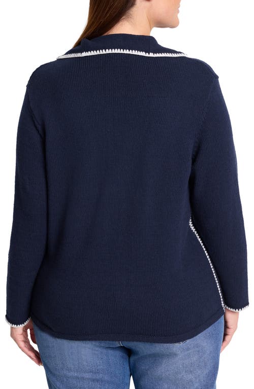 Nic + Zoe Nic+zoe Blanket Stitch Getaway Sweater In Dark Indigo