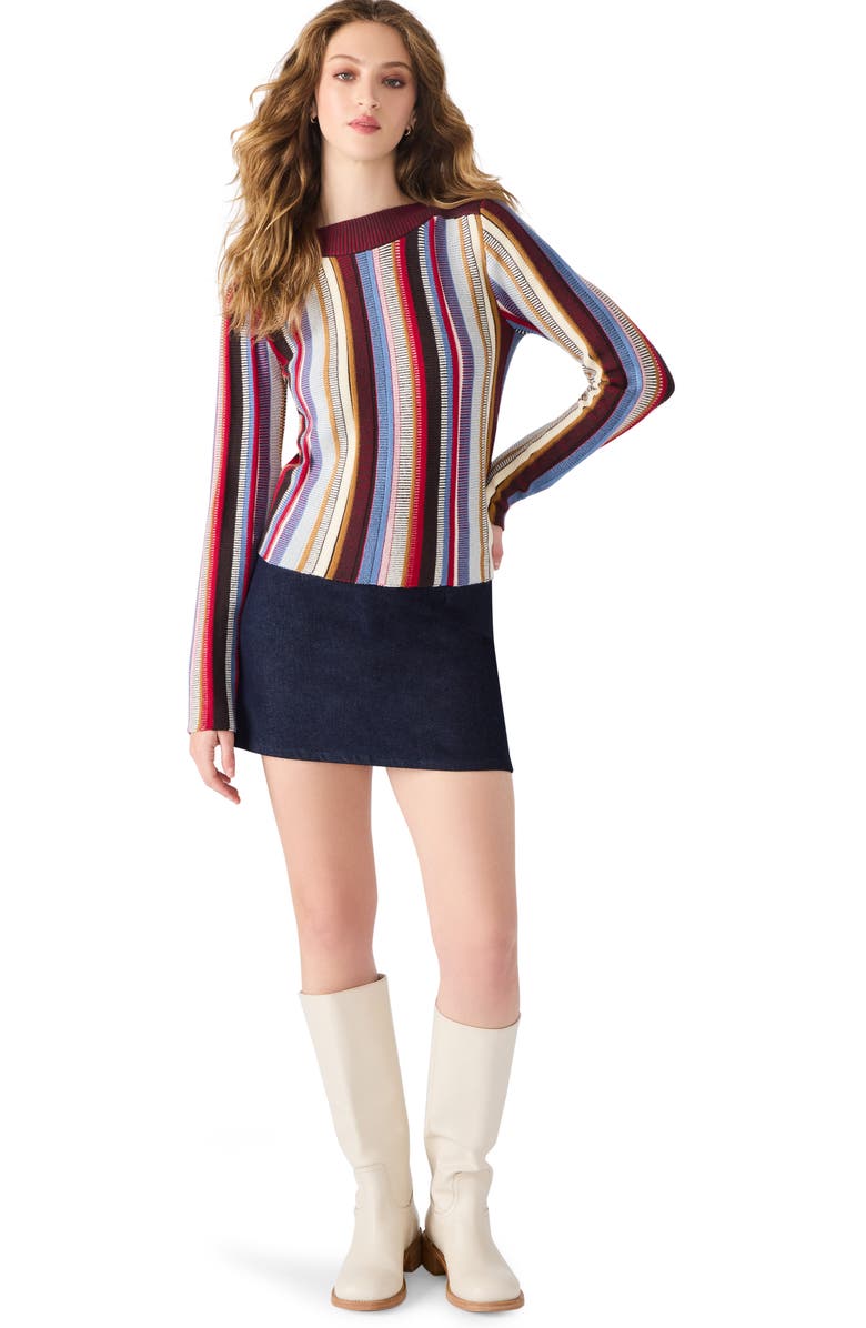 Steve Madden Serra Stripe Knit Sweater, Alternate, color, Burgundy Multi