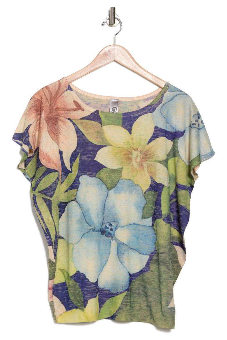Floral Print Short Sleeve T-Shirt, Alternate, color, CAMEL