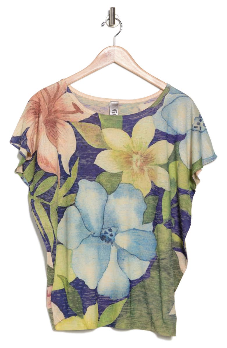 GO COUTURE Floral Print Short Sleeve T-Shirt, Alternate, color, Camel