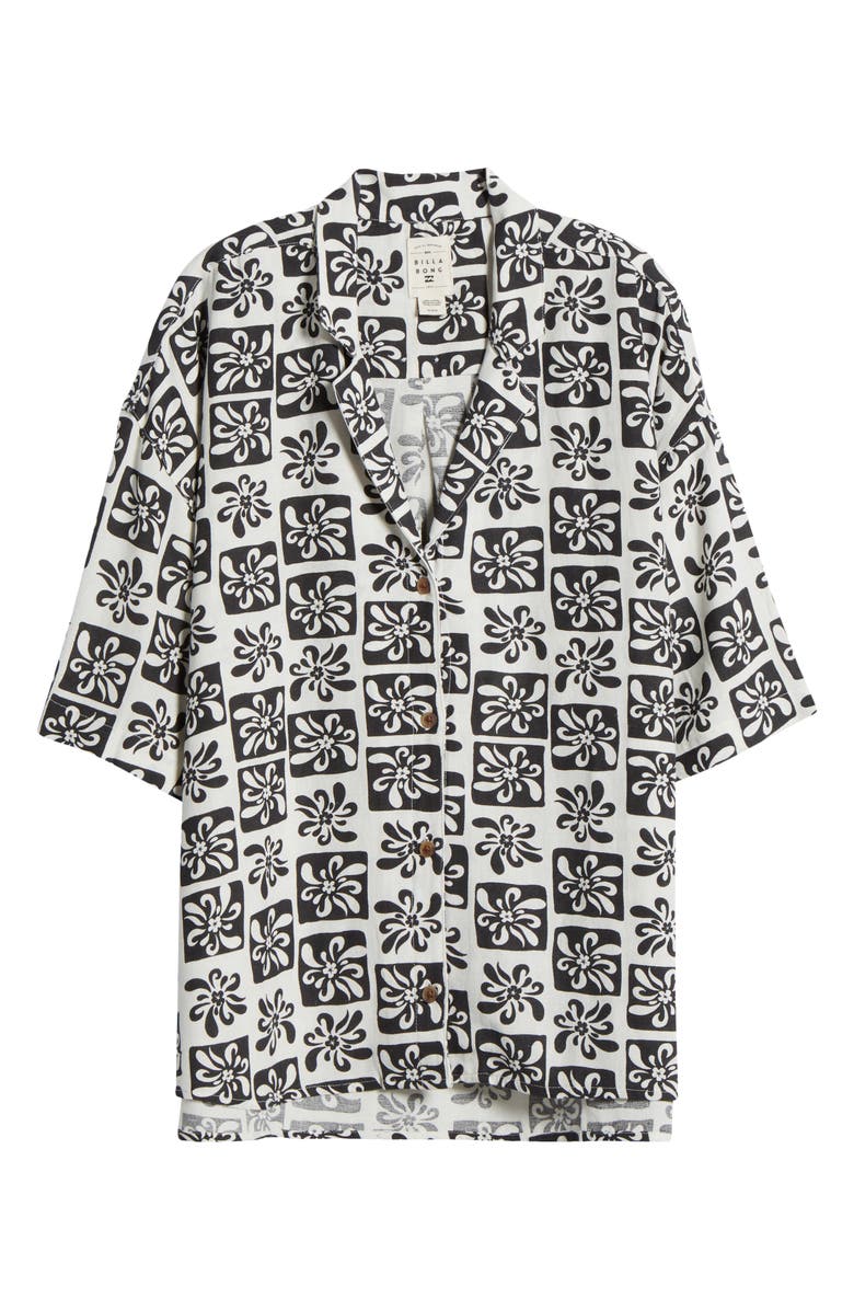 Billabong Beach Side Print Oversize Camp Shirt, Alternate, color, Black Sand
