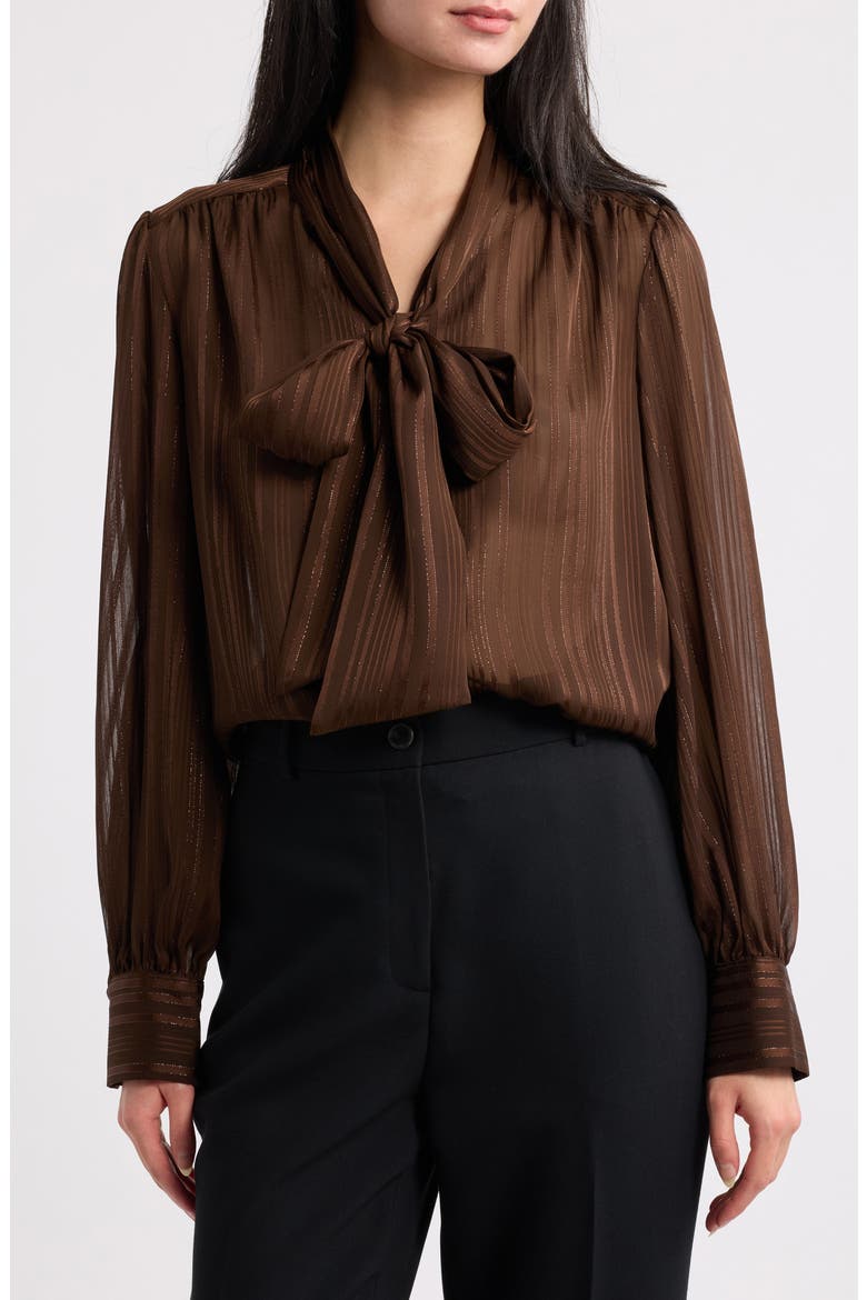Metallic Stripe Chiffon Top, Main, color, ESPRESSO